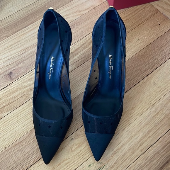 Salvatore Ferragamo Mesh Polka Dot Stiletto Pumps - Picture 3 of 6